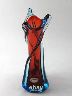 1970s J I Co Sommerso Murano Italy Art Glass Vase Red and Blue