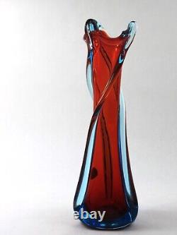 1970s J I Co Sommerso Murano Italy Art Glass Vase Red and Blue