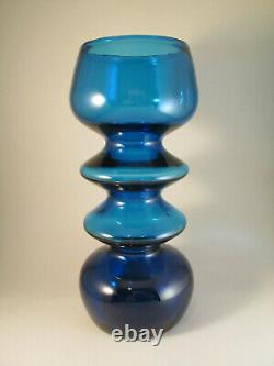 1972 Scandinavian Style Heavy Hooped Blue MCM Rainbow Glass Co. Vase