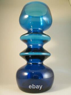 1972 Scandinavian Style Heavy Hooped Blue MCM Rainbow Glass Co. Vase