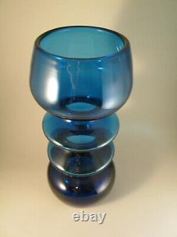 1972 Scandinavian Style Heavy Hooped Blue MCM Rainbow Glass Co. Vase