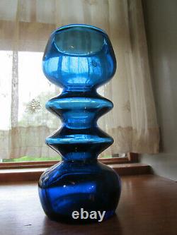 1972 Scandinavian Style Heavy Hooped Blue MCM Rainbow Glass Co. Vase