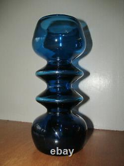 1972 Scandinavian Style Heavy Hooped Blue MCM Rainbow Glass Co. Vase