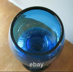 1972 Scandinavian Style Heavy Hooped Blue MCM Rainbow Glass Co. Vase