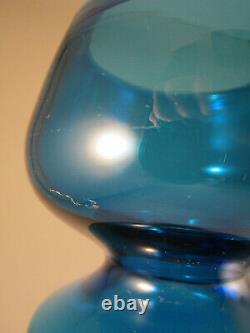1972 Scandinavian Style Heavy Hooped Blue MCM Rainbow Glass Co. Vase