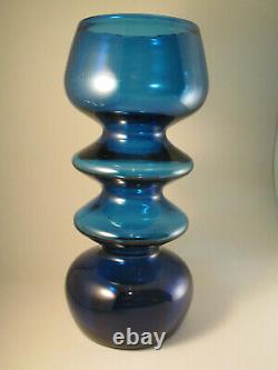 1972 Scandinavian Style Heavy Hooped Blue MCM Rainbow Glass Co. Vase