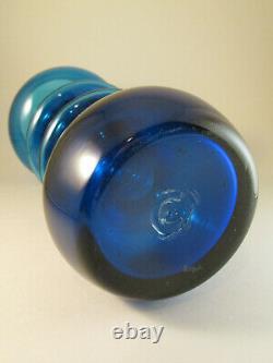 1972 Scandinavian Style Heavy Hooped Blue MCM Rainbow Glass Co. Vase