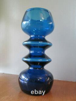 1972 Scandinavian Style Heavy Hooped Blue MCM Rainbow Glass Co. Vase