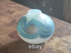 1972 Vintage MARK PEISER Signed Blue Opalescent Swirl Glass Vase