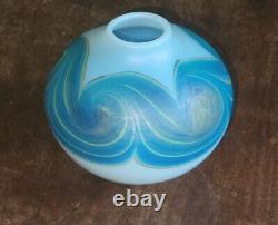 1972 Vintage MARK PEISER Signed Blue Opalescent Swirl Glass Vase