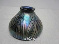 1976 Signed Fellerman Iridescent Pulled Feather Art Glass 3 Inkwell Vase