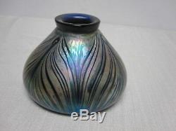 1976 Signed Fellerman Iridescent Pulled Feather Art Glass 3 Inkwell Vase