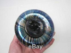 1976 Signed Fellerman Iridescent Pulled Feather Art Glass 3 Inkwell Vase