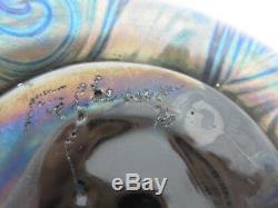 1976 Signed Fellerman Iridescent Pulled Feather Art Glass 3 Inkwell Vase