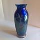 1977 Orient & Flume Pulled Feather Blue Iridescent Art Glass 8 Vase Signed #119