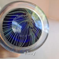 1977 Orient & Flume Pulled Feather Blue Iridescent Art Glass 8 Vase Signed #119