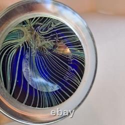 1977 Orient & Flume Pulled Feather Blue Iridescent Art Glass 8 Vase Signed #119