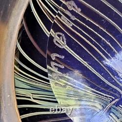 1977 Orient & Flume Pulled Feather Blue Iridescent Art Glass 8 Vase Signed #119