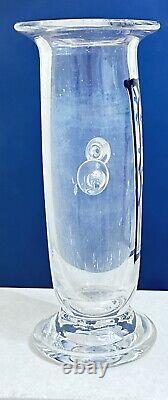 1979 Clear Art Glass 7 Tall Vase with Blue Face Signed By Pat Benoit