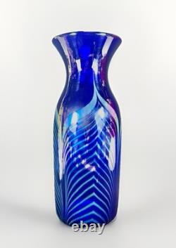 1981 Steven Correia Iridescent Pulled Feather Blue Art Glass Vase 10.5 Signed 1981 Steven Correia Iridescent Pulled Feather Blue Art Glass Vase 10.5 Signed