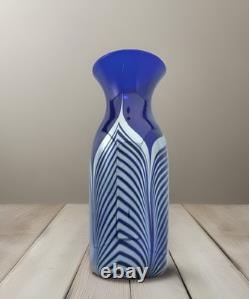 1981 Steven Correia Iridescent Pulled Feather Blue Art Glass Vase 10.5 Signed 1981 Steven Correia Iridescent Pulled Feather Blue Art Glass Vase 10.5 Signed