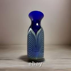 1981 Steven Correia Iridescent Pulled Feather Blue Art Glass Vase 10.5 Signed 1981 Steven Correia Iridescent Pulled Feather Blue Art Glass Vase 10.5 Signed