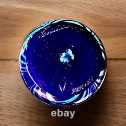 1981 Steven Correia Iridescent Pulled Feather Blue Art Glass Vase 10.5 Signed 1981 Steven Correia Iridescent Pulled Feather Blue Art Glass Vase 10.5 Signed
