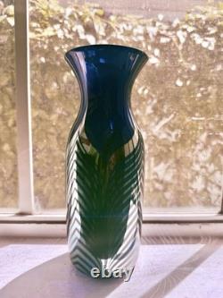 1981 Steven Correia Iridescent Pulled Feather Blue Art Glass Vase 10.5 Signed 1981 Steven Correia Iridescent Pulled Feather Blue Art Glass Vase 10.5 Signed