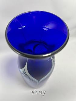 1981 Steven Correia Iridescent Pulled Feather Blue Art Glass Vase 10.5 Signed 1981 Steven Correia Iridescent Pulled Feather Blue Art Glass Vase 10.5 Signed