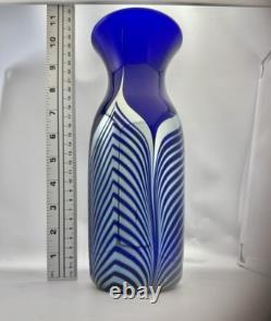 1981 Steven Correia Iridescent Pulled Feather Blue Art Glass Vase 10.5 Signed 1981 Steven Correia Iridescent Pulled Feather Blue Art Glass Vase 10.5 Signed