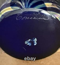 1981 Steven Correia Iridescent Pulled Feather Blue Art Glass Vase 10.5 Signed 1981 Steven Correia Iridescent Pulled Feather Blue Art Glass Vase 10.5 Signed