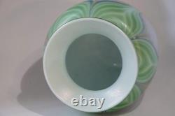 1981 Vandermark Studio Art Glass Vase Green Pink Blue Pulled Feather
