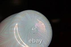 1981 Vandermark Studio Art Glass Vase Green Pink Blue Pulled Feather