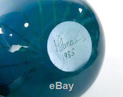 1985 Vintage Mdina Globe Vase Signed Dated Blue Green Turquoise Michael Harris