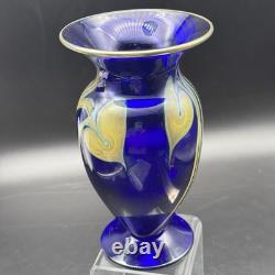 1986 Signed Pulled Feather Cobalt Blue Art Glass Vase 6¾ Studio Hand-Blown