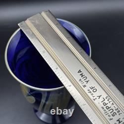 1986 Signed Pulled Feather Cobalt Blue Art Glass Vase 6¾ Studio Hand-Blown