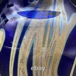 1986 Signed Pulled Feather Cobalt Blue Art Glass Vase 6¾ Studio Hand-Blown