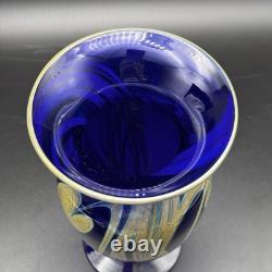 1986 Signed Pulled Feather Cobalt Blue Art Glass Vase 6¾ Studio Hand-Blown