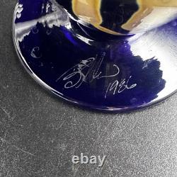 1986 Signed Pulled Feather Cobalt Blue Art Glass Vase 6¾ Studio Hand-Blown