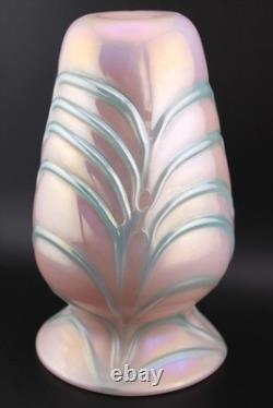 1990 Gibson Glass Pink Blue Opalescent Iridescent Blown Art Glass Vase 7.5
