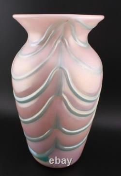 1990 Gibson Glass Pink Blue Opalescent Iridescent Blown Art Glass Vase 7.5