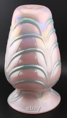1990 Gibson Glass Pink Blue Opalescent Iridescent Blown Art Glass Vase 7.5