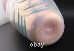 1990 Gibson Glass Pink Blue Opalescent Iridescent Blown Art Glass Vase 7.5