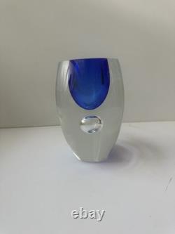 1992 Signed Wasserbauer Beranek Czech Point Art Glass Vase Cobalt Blue Sommerso