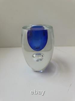 1992 Signed Wasserbauer Beranek Czech Point Art Glass Vase Cobalt Blue Sommerso