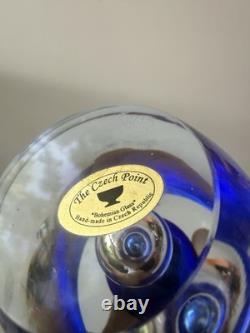 1992 Signed Wasserbauer Beranek Czech Point Art Glass Vase Cobalt Blue Sommerso