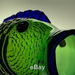 1994 Blenko Art Glass Fish Hank Adams No. 9245L large -16 color Olive/Cobalt
