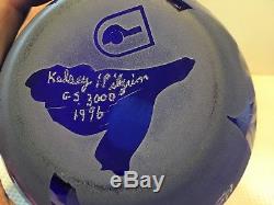1996 Kelsey Murphy's Pilgrim Art Glass Cobalt Blue IRIS Vase 8 1/2 Signed