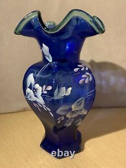 1998 Fenton 75th anniversary cobalt vase Hand painted & signed