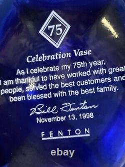 1998 Fenton 75th anniversary cobalt vase Hand painted & signed